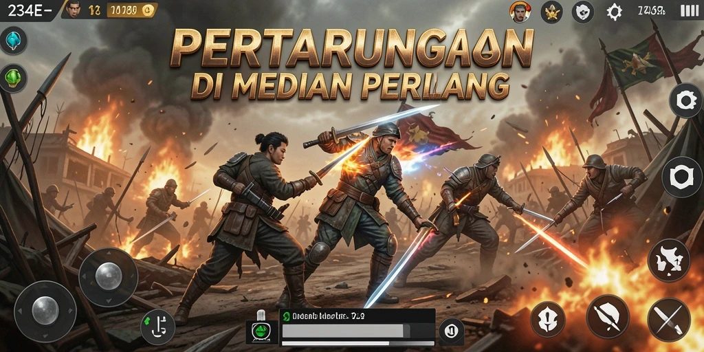 Screenshot gameplay 234E menampilkan aksi pertarungan seru di medan perang.