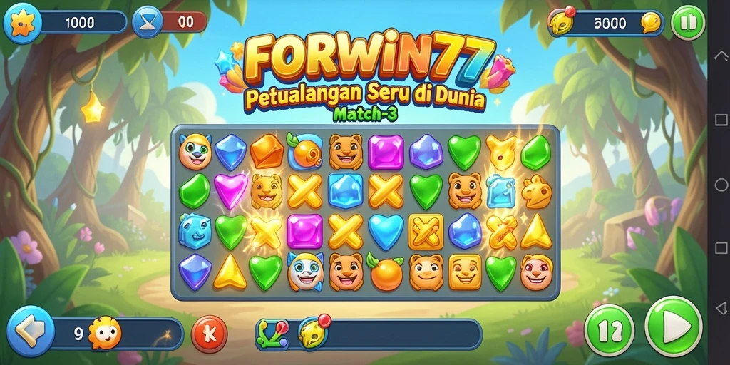 Tampilkan gameplay seru di FORWIN77 dengan kombinasi match-3 menantang.
