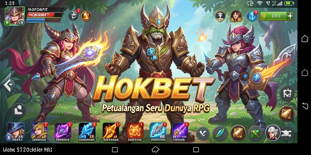 Screenshot utama HOKIBET menampilkan aksi pertarungan epik dan karakter unik dalam dunia RPG.