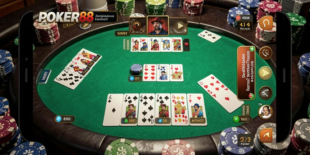 Screenshot gameplay POKER88 yang menampilkan aksi seru dalam permainan Domino.