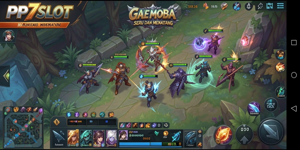 Tangkapan layar menunjukkan gameplay MOBA yang seru dan mendebarkan di PP7SLOT.