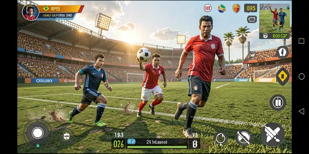 Tangkapan layar utama RP55 menampilkan gameplay olahraga yang menegangkan.